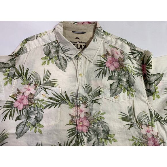 Tommy Bahama Linen Shirt – Men’s XXL, White Floral, Short Sleeve Resort Style - Picture 8 of 10